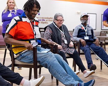 participants sitting and doing a group exercise activity